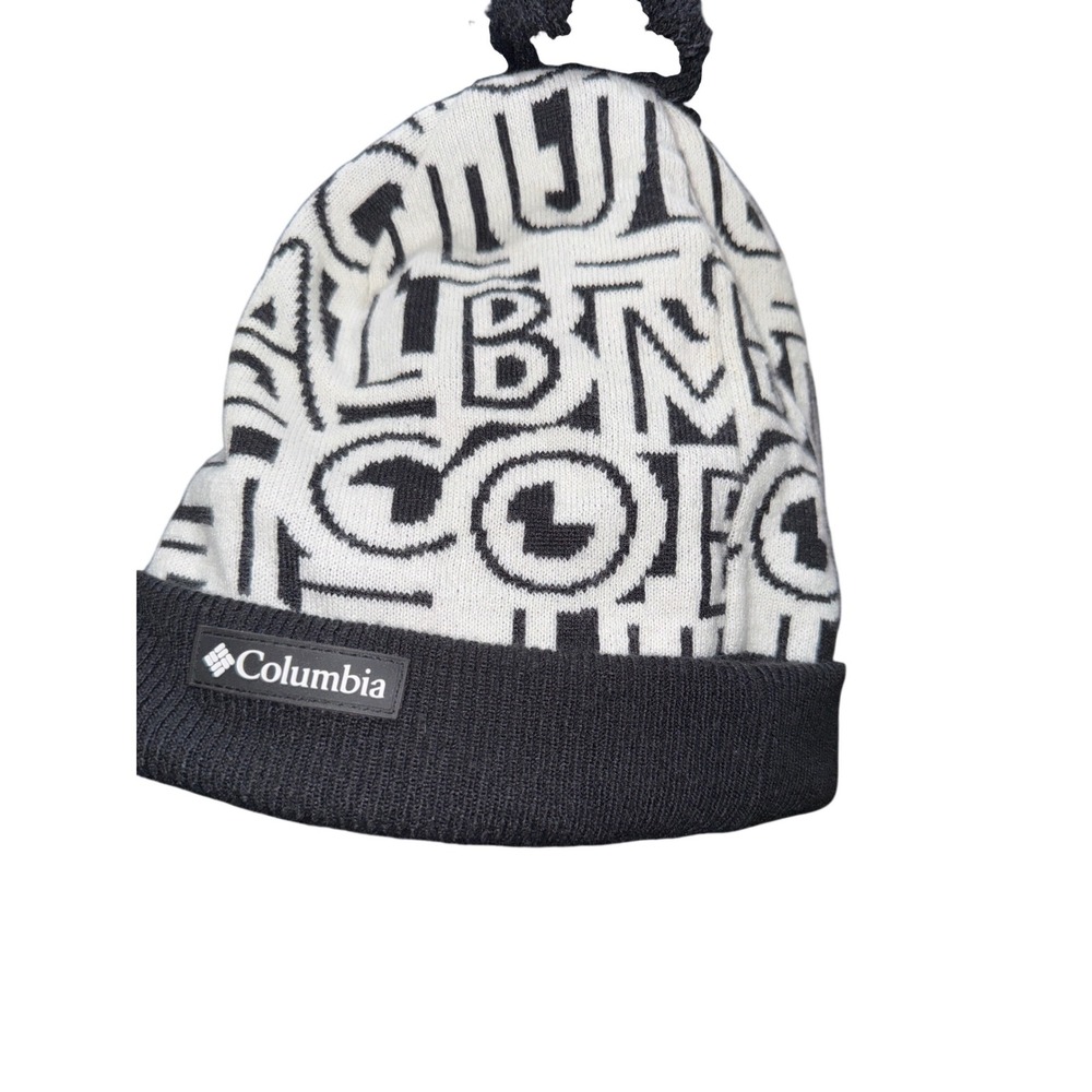 Columbia Womens Black White All‎ Over Logo Knit Beanie Hat